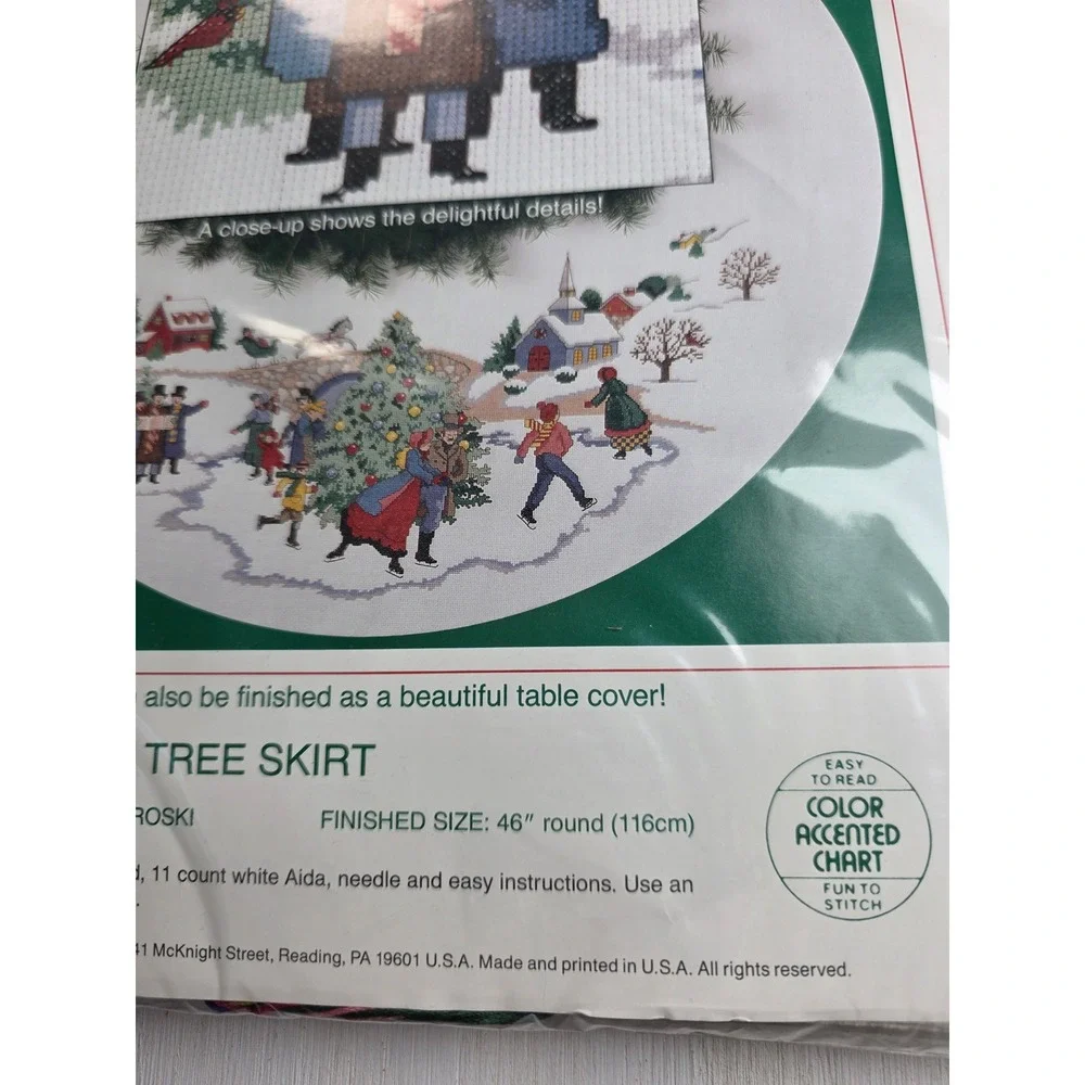 Sunset Dickens Village Tree Skirt Counted Cross Stitch Kit 78017 Vintage 1990